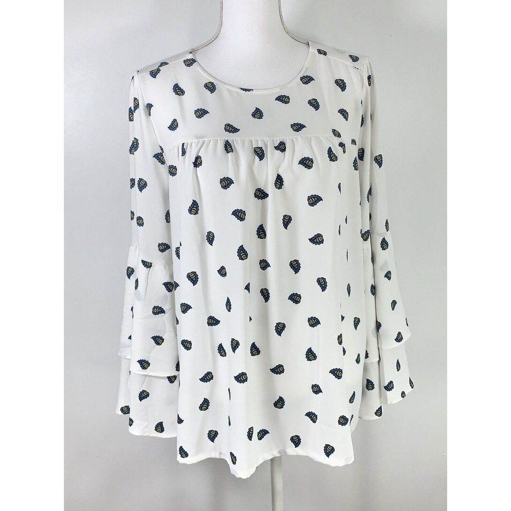 Loft Palm Leaf Print Blouse with Bell Sleeves Sz medium